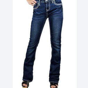 LA Idol - Womens Rhinestone Mid Rise Bootcut Jeans, size 7 US womens, color blue